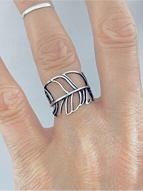 Sterling Silver Thin Delicate Cut Out Leaf Ring, Silver Rings, Tree of Life Ring